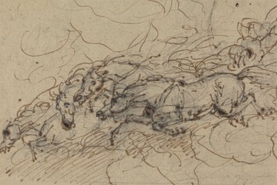 Quatre chevaux au galop : (?) une étude mythologique, possiblement pour le char de Phaéton - Sawrey Gilpin