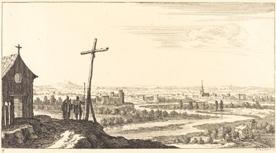 Paysage avec église et ville au loin - Sébastien  Le Clerc I
