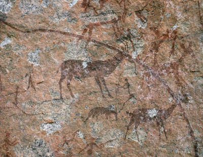 ART AFRICAIN : Peinture rupestre à Ngomo Carera dans la chaîne de Domboshawa, à 20 miles au nord-est... (fresque) - School African