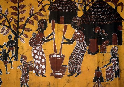 Tissu réalisé avec la technique du batik, artisanat du Togo - School African