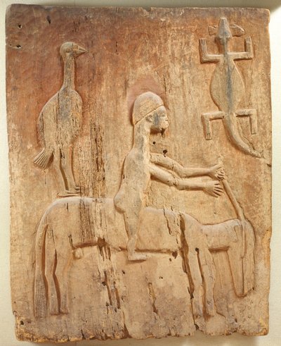 Porte avec un relief représentant un cavalier, population Baule, de la Côte d