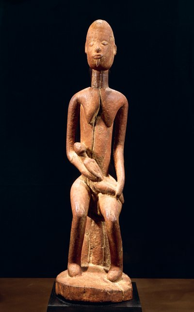 Sculpture en bois représentant une mère et un enfant, par le Maître de la Maternité Rouge, hauteur 59 cm, art tribal Dogon Mali - School African