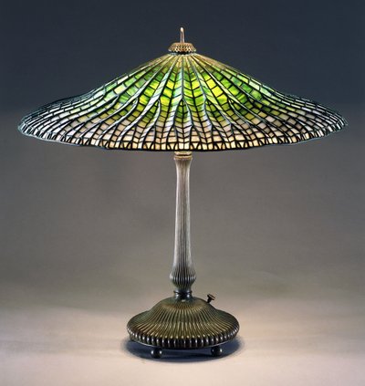 Lampe de table en verre plombé et bronze 