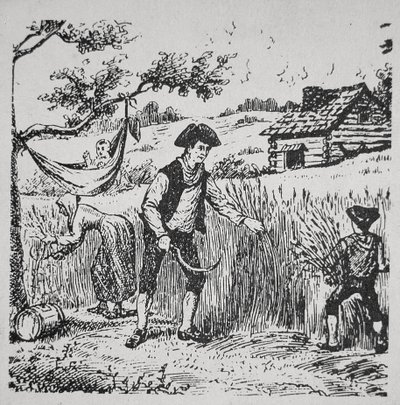 Une famille récoltant du maïs - School American