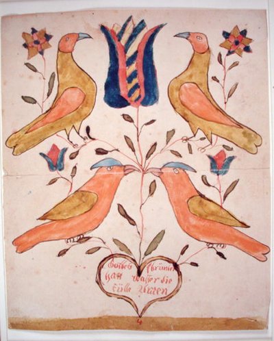 Quatre oiseaux, tulipe et cœur - School American