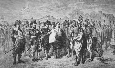 Le gouverneur Kieft fait la paix avec les Indiens en 1646 - School American