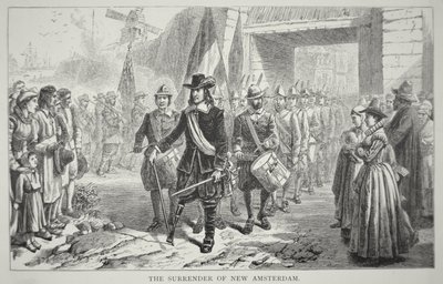 Le gouverneur Peter Stuyvesant rend New Amsterdam aux Britanniques en 1664 - School American