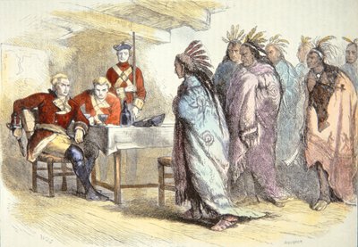 Pontiac rend visite au Major Gladwin au Fort Detroit en 1763 - School American