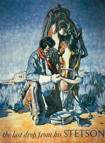 La dernière goutte de son Stetson (lithographie en couleur) - School American