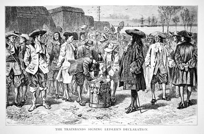 Trainbands signant la Déclaration de Leisler en 1689 (gravure) - School American