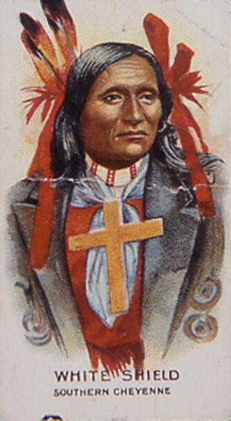 Bouclier blanc, de la tribu des Cheyennes du Sud (lithographie en couleur) - School American