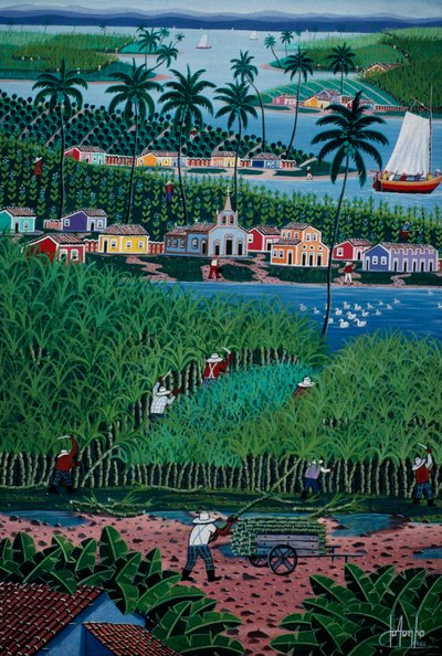 Art naïf représentant la récolte de bambou, État de Bahia, Brésil - School Brazilian