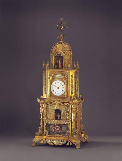 Une très rare horloge de table musicale en or moulu et incrustée de pâte, probablement Guangzhou, c.1790 - School Chinese