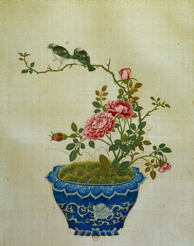 Art chinois : peinture sur soie de fleurs et d