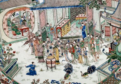Art chinois : fête traditionnelle avec concert. Peinture sur porcelaine. 18ème siècle. Paris, Musée Guimet, Musée National des Arts Asiatiques - School Chinese