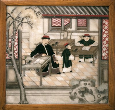 Plaque de marbre décorative représentant des lettres dans leur cabinet. Marbre peint, Dynastie Qing (1644-1911), art chinois. Musée d