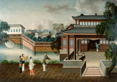 Figures approchant un manoir au bord de la rivière, vers 1800 - School Chinese