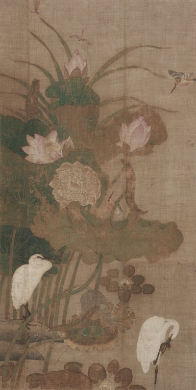 Lotus, insectes et oiseaux, rouleau suspendu - School Chinese