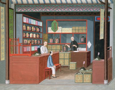 Le magasin de thé Ming-Tang vend du thé Tenderleaf parfumé (aquarelle et gouache sur papier) - School Chinese