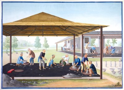 Modelage de vases et de bols, vers 1825 (gouache sur papier) - School Chinese