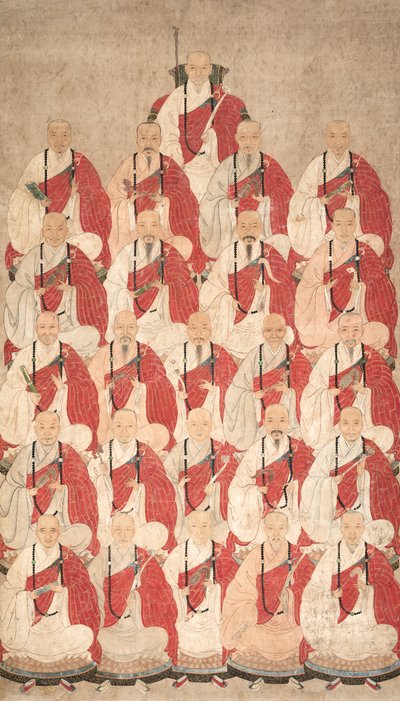 Portrait de moines bouddhistes de la secte Obaku, rouleau suspendu - School Chinese