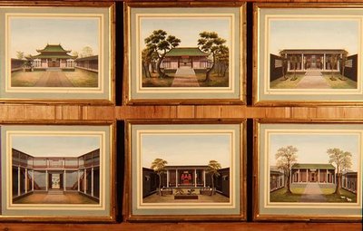 Ensemble de six pavillons chinois et scènes de cour, vers 1780 - School Chinese