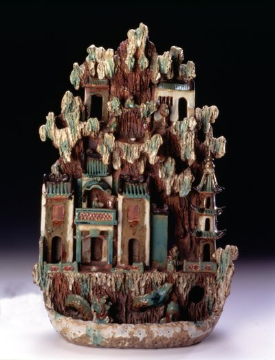 Paradis taoïste de montagne sur Penglai fabriqué aux fours de Shiwan, province du Guangdong, dynastie Qing 1644-1912, fin du 19e siècle (grès polychrome et doré) - School Chinese