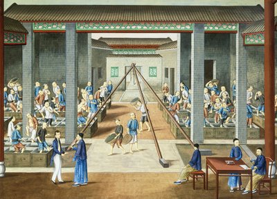 Culture du thé : peser et acheter du thé (gouache sur papier) - School Chinese