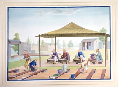 Ouvriers appliquant les glaçures, vers 1825 (gouache sur papier) - School Chinese