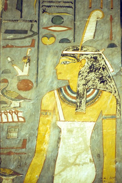 Égypte ancienne, sculpture/peinture, tombe de Ramsès I, Thèbes, la déesse Maât, déesse de la vérité et de la justice, avec une plume d