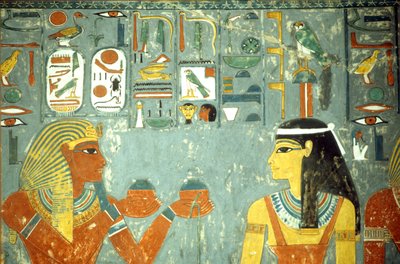 Égypte ancienne, peinture, Horemheb offrant des onguents à Hathor, tombe de Horemheb, Thèbes - School Egyptian