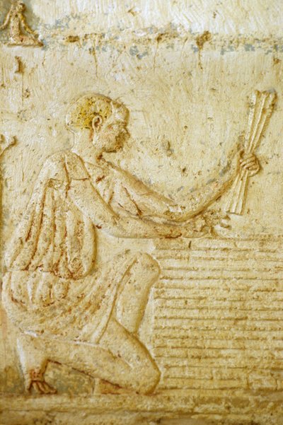 Égypte ancienne, sculpture/peinture murale, tombe de Petosiris, Tuna el Gebel, 300 av. J.-C., la récolte du lin - School Egyptian