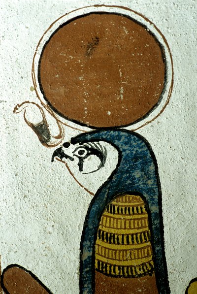 Égypte ancienne, peinture murale, Horus, Dieu Soleil, symbole du Soleil, Tombe de Sennedjem, Thèbes, Deir el Medina - School Egyptian