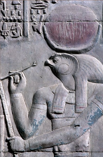 Égypte ancienne, peinture murale/sculpture, Horus écrit sur un rouleau de papyrus, temple de Sobek et Horus, Kom Ombo - School Egyptian