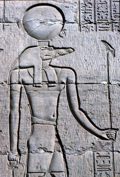 Égypte ancienne, peinture/sculpture murale, Sebek portant un ankh - School Egyptian