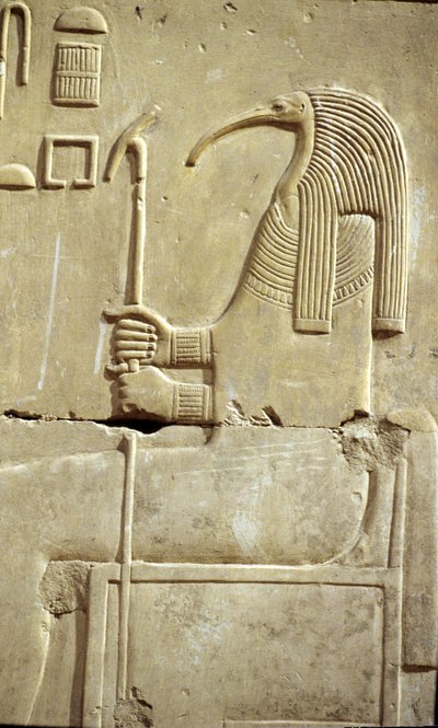 Égypte ancienne, peinture murale, Le dieu Thot, Temple de Séthi Ier, Abydos - School Egyptian
