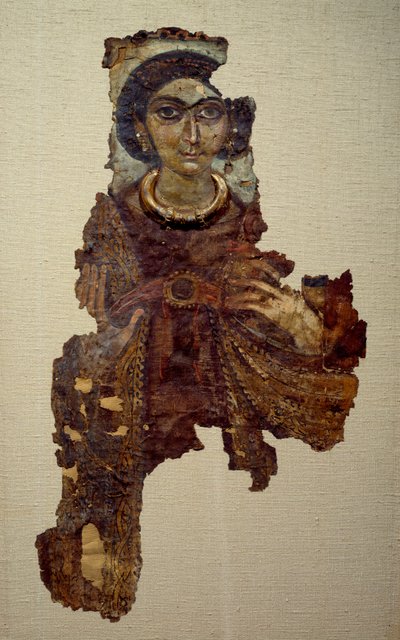 Art copte : linceul de femme appelée dame avec la croix ansée. Peinture sur toile de lin (4e siècle après J.-C.) Antinoé. - School Egyptian