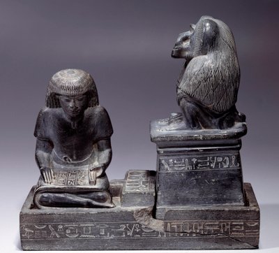 Antiquités égyptiennes : Le scribe Nebmertouf et le singe Thot, dieu de l