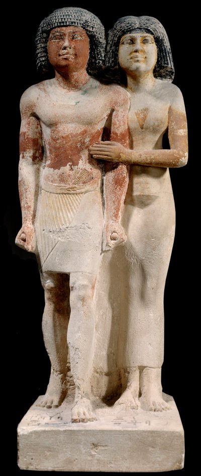 Antiquité égyptienne : Statue en calcaire du couple Raherka et Meresankh. 5e dynastie. Ancien empire (vers 2700-2200 av. J.-C.) - School Egyptian