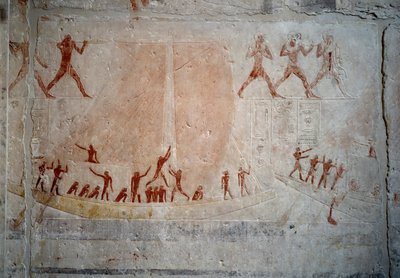 Antiquité égyptienne : un voilier. Relief en calcaire de la Chapelle du Mastaba d