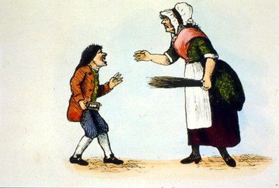 Un enfant est châtié dans une école de dame, illustration d