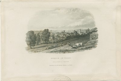 Burton-upon-Trent Bridge et ville: gravure sur acier, 19e siècle - School English