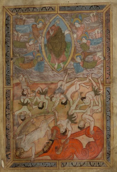 Genèse, Ancien Hexateuque anglais, Cotton MS Claudius B IV f.2r, vers 1025-1200 (encre sur parchemin) - School English