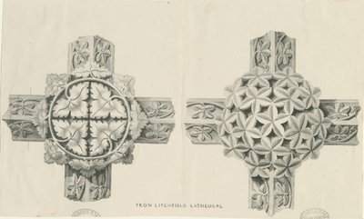 Intérieur de la cathédrale de Lichfield - Feuillage sculpté : lithographie, nd [?19e siècle] (impression) - School English