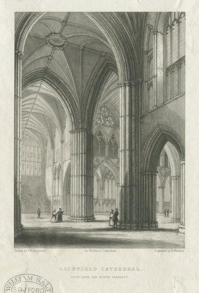 Intérieur de la cathédrale de Lichfield - Traversée depuis le transept nord : gravure, nd [milieu 19e siècle] (impression) - School English