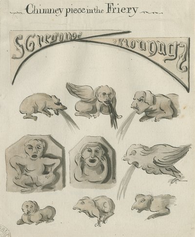 Lichfield - Cheminée dans le couvent: dessin à la plume et au lavis, nd [?fin 18e siècle] - School English