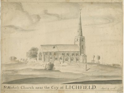 Lichfield - Église Saint-Michel : dessin sépia - School English