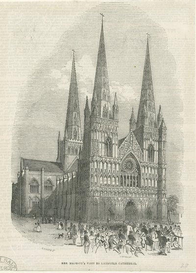 Cathédrale de Lichfield - Façade ouest : gravure sur bois, nd [1843] - School English