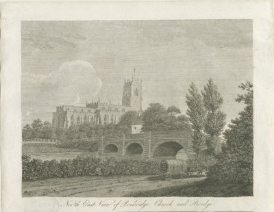Ville de Penkridge - Église et pont : gravure, nd [fin 18e siècle] - School English