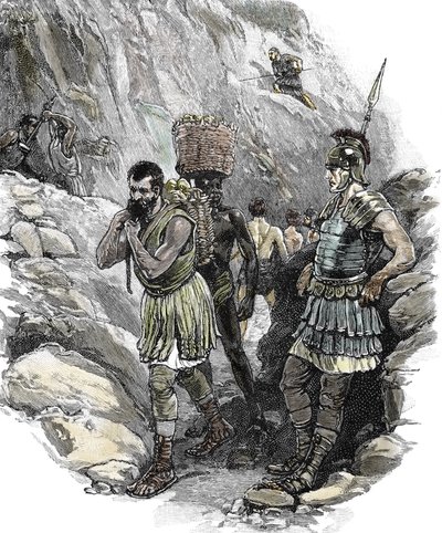 Légionnaire romain supervisant des ouvriers anglo-saxons dans une mine d
